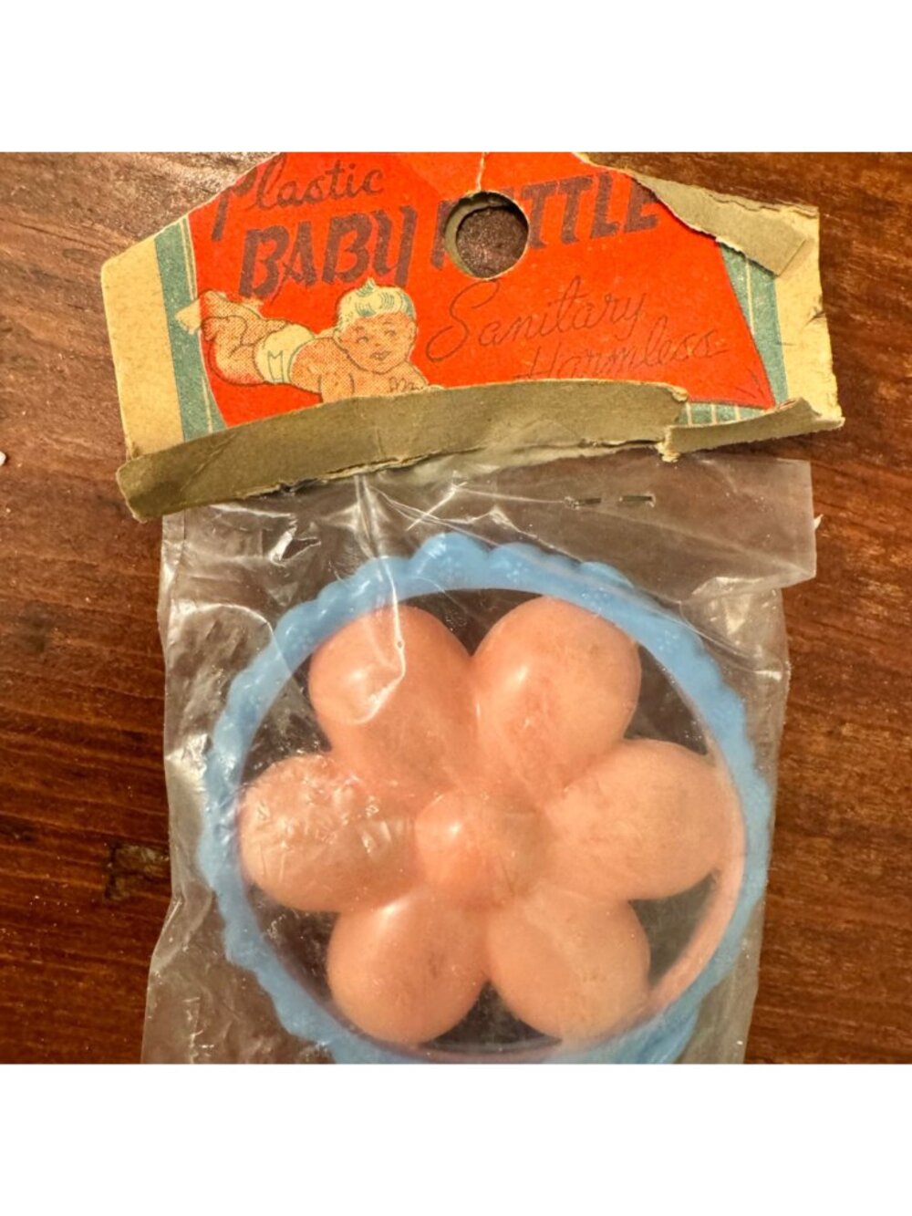 Plastic Baby Rattle Sanitary Harmless Vintage Blue Pink Flower Toy - Picture 9 of 10